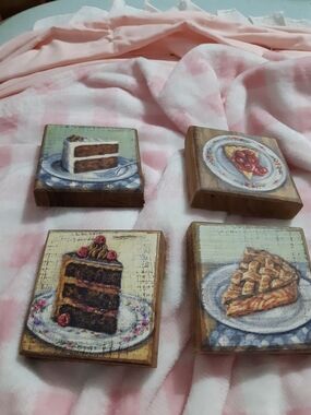 2/$20 Primitives by Kathy Pink and Brown Dessert Wood Tile Set (4)